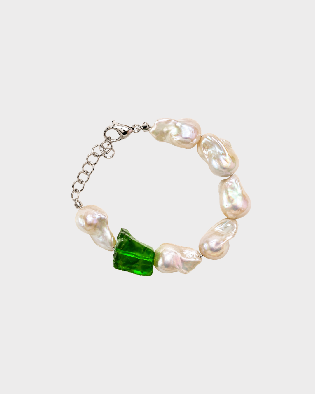 Bracelet RAW GLASS AND PEARL - Green
