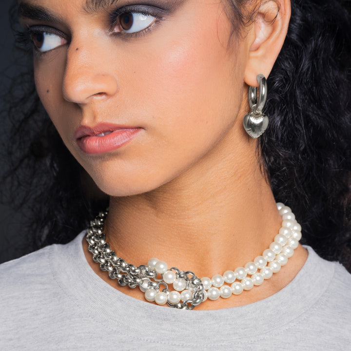 NECKLACE Chain and Pearls Knotted - Silver