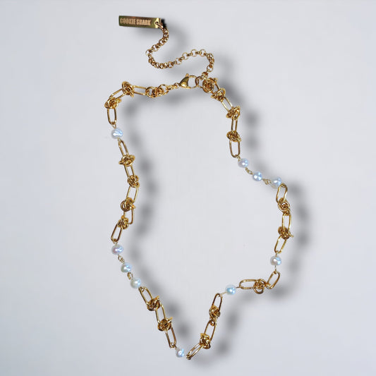 BARBED WIRE &amp; PEARL NECKLACE - Gold